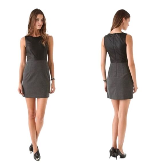 Theory Fitted Sheath Leather Bodice Wool Skirt Tirionne C Magistrate Mini Dress - Picture 15 of 16